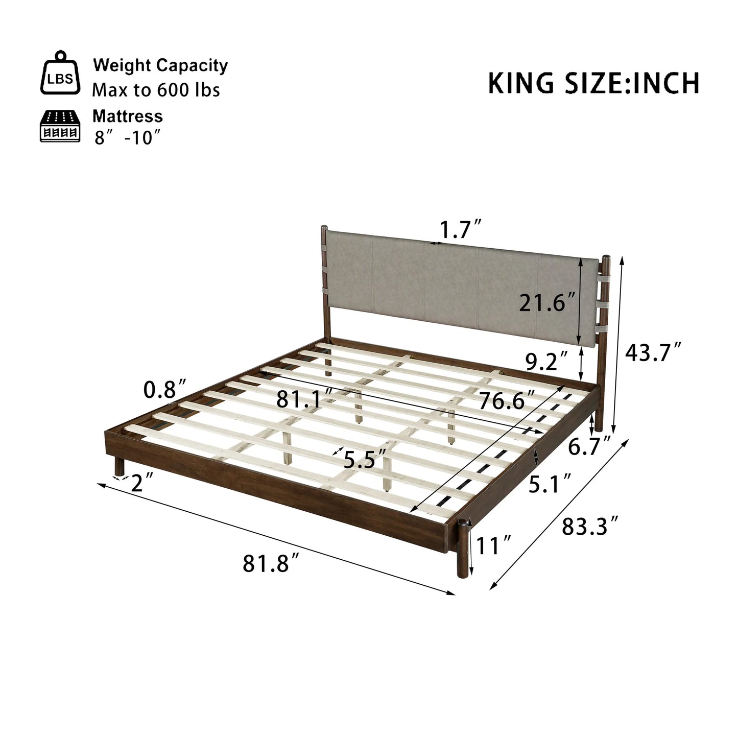 Modern King Bed Frame Set with 2 Nightstands, Light Gray Wood Platform Bed with Headboard and Matching Bedside Tables for Bedroom – view 2