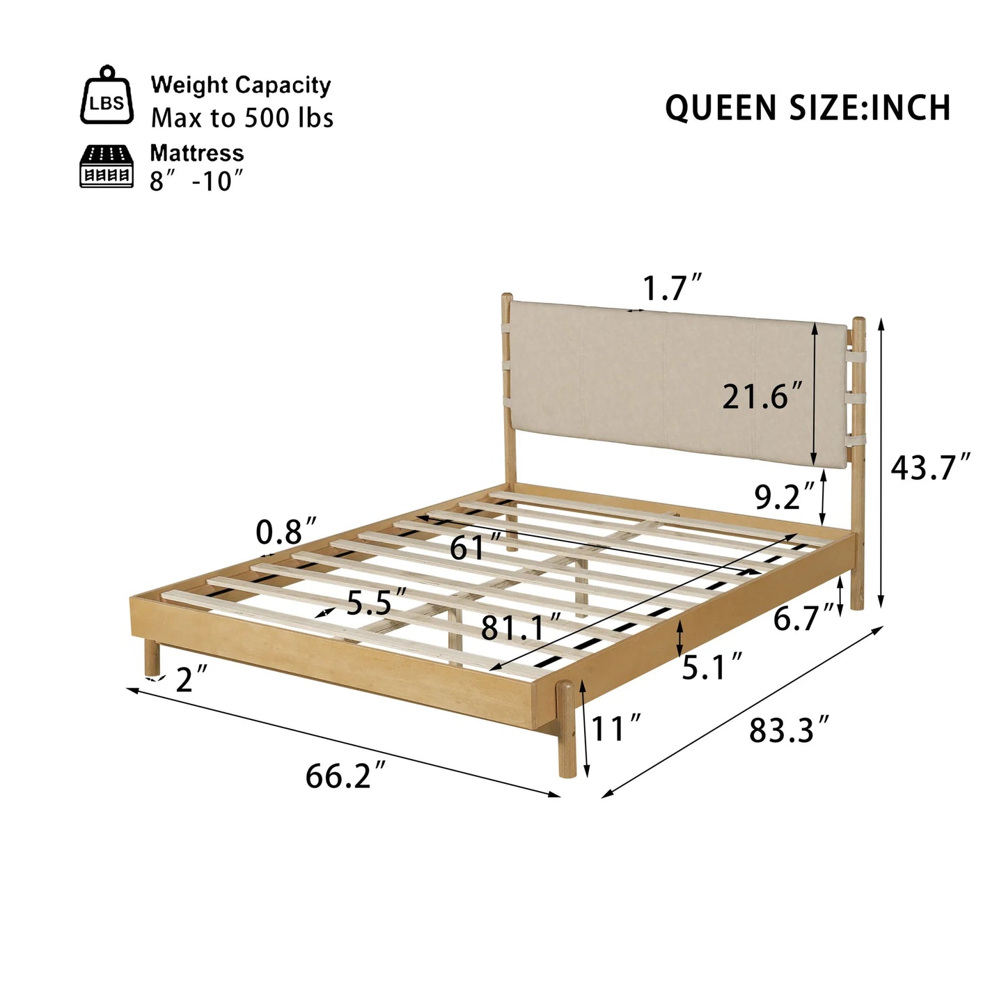 Modern Queen Bed Frame Set with 2 Nightstands, Beige Wood Platform Bed with Headboard and Matching Bedside Tables for Bedroom – view 2