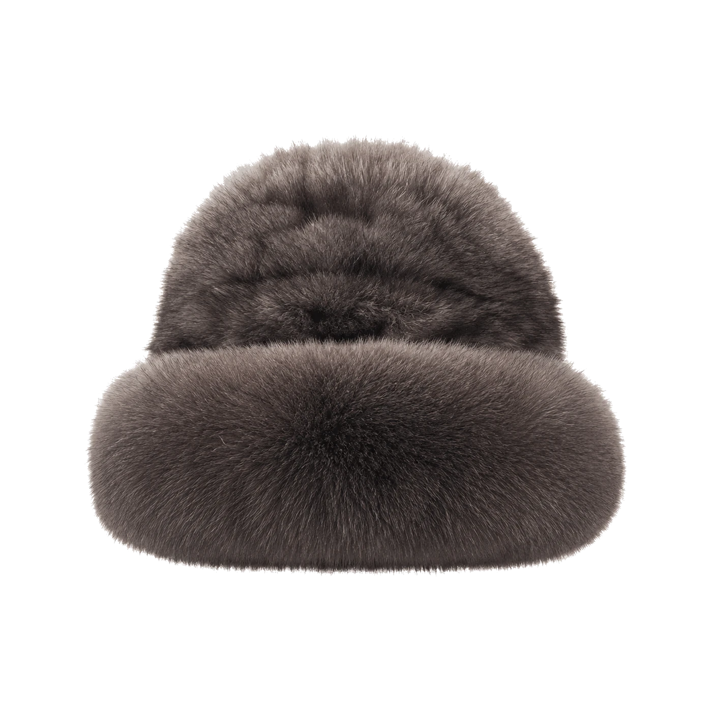 Dark Sable Brown genuine sable fur bucket hat with plush fox fur brim on transparent background