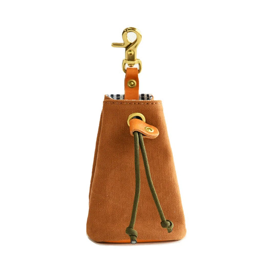 Light Coffee canvas and leather drawstring storage pouch