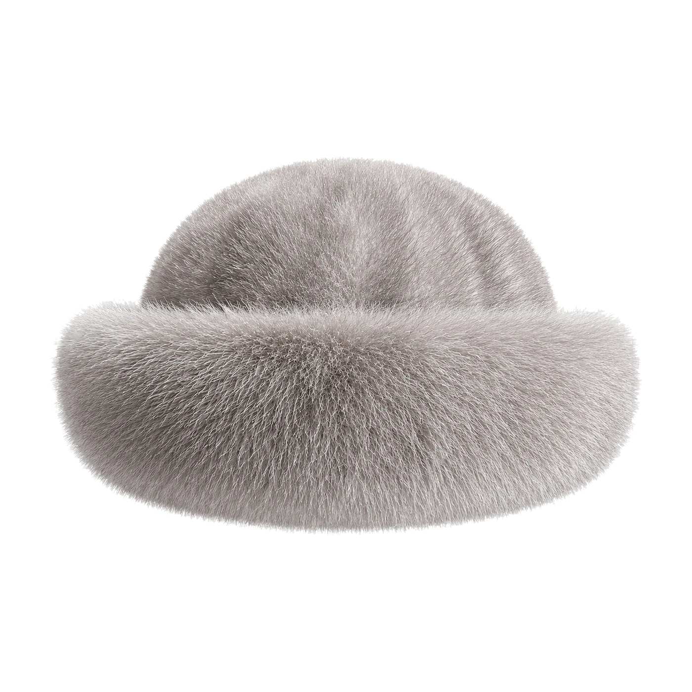 Silver Gray genuine mink and fox fur bucket hat on transparent background