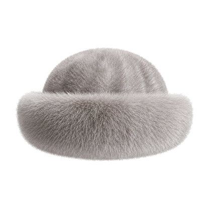 Silver Gray genuine mink and fox fur bucket hat on transparent background