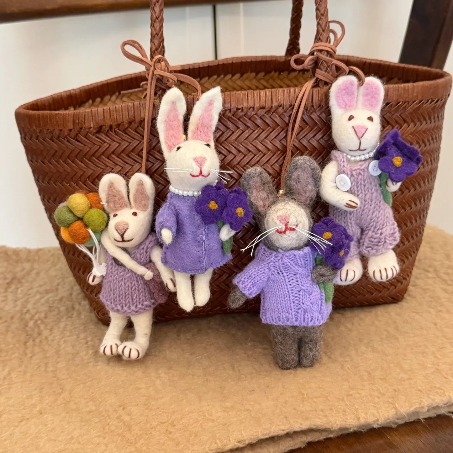 Purple wool felt rabbit bag charms