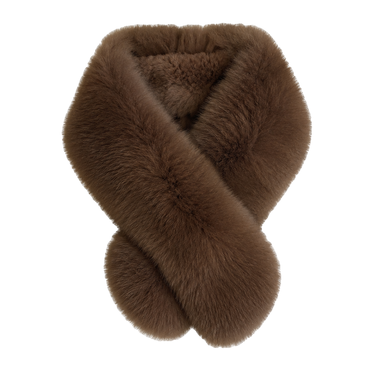 Sable Brown genuine fox and Rex rabbit fur V-scarf on a transparent background