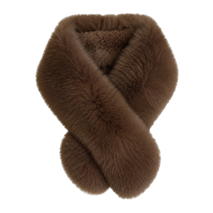 Sable Brown genuine fox and Rex rabbit fur V-scarf on a transparent background