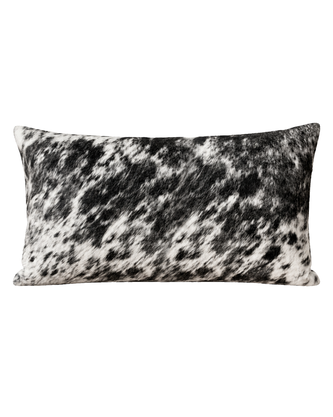 Black and ivory salt-and-pepper genuine cowhide lumbar pillow on transparent background