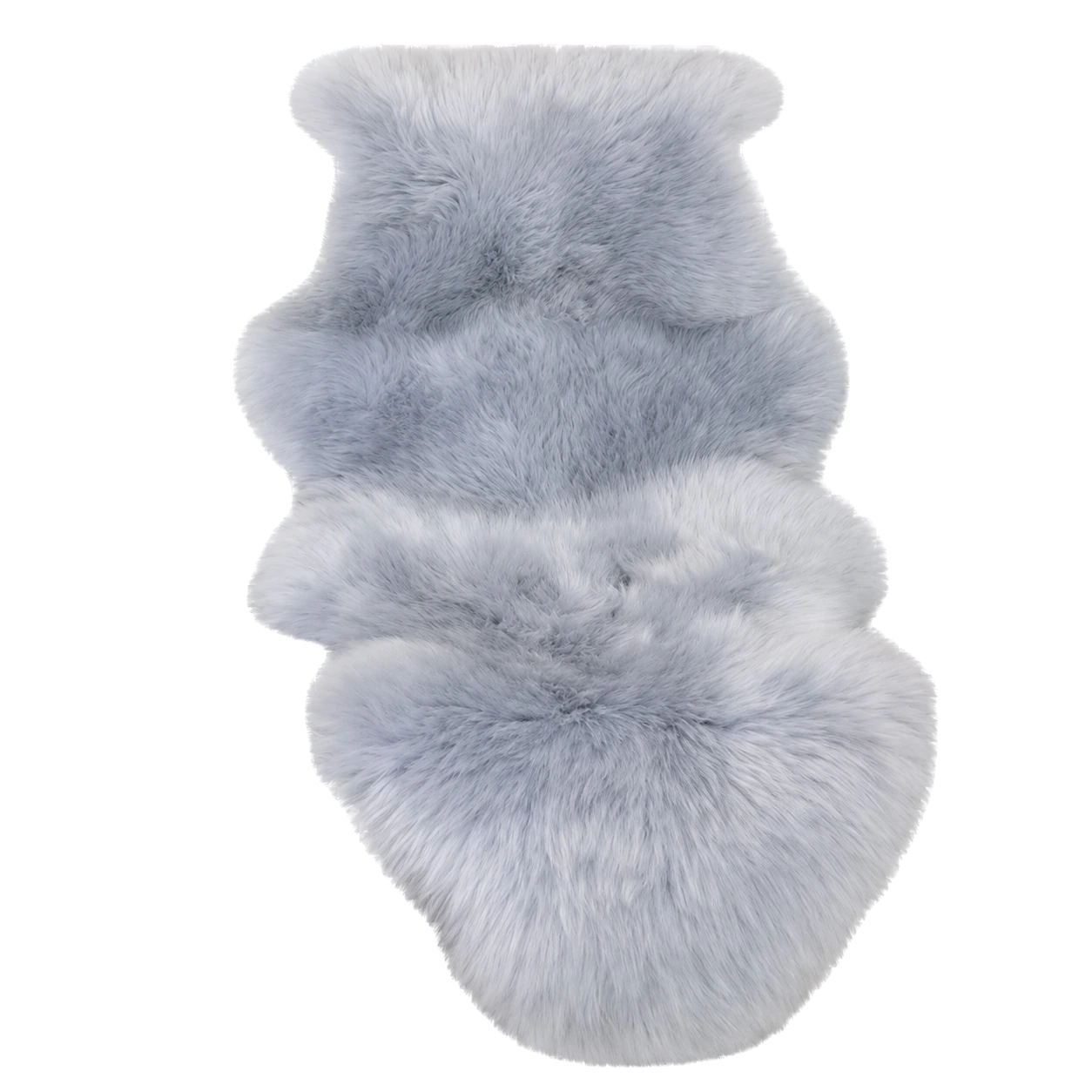 Silver Gray genuine Australian long-wool sheepskin irregular rug on transparent background