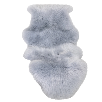 Silver Gray genuine Australian long-wool sheepskin irregular rug on transparent background