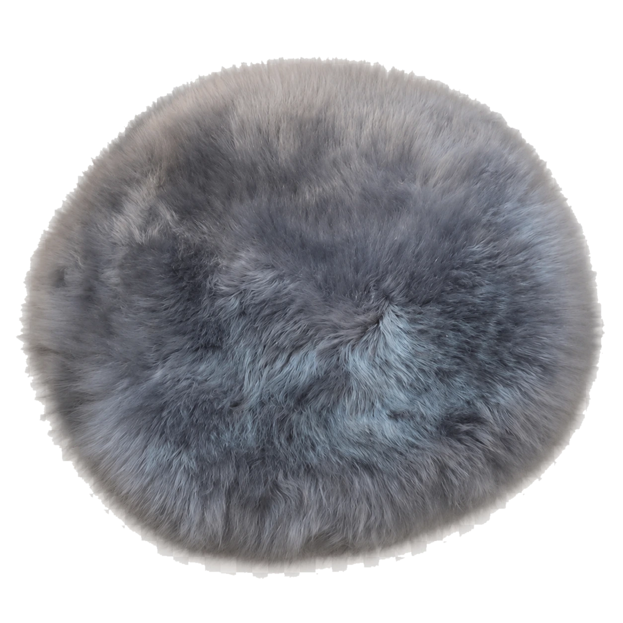 Silver Gray genuine long-wool sheepskin round chair pad on transparent background