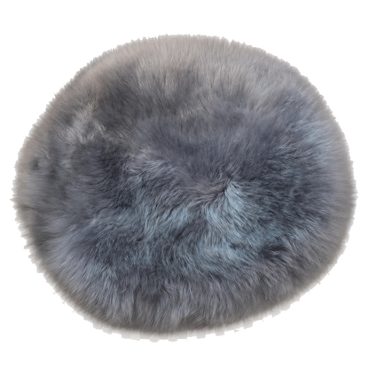 Silver Gray genuine long-wool sheepskin round chair pad on transparent background