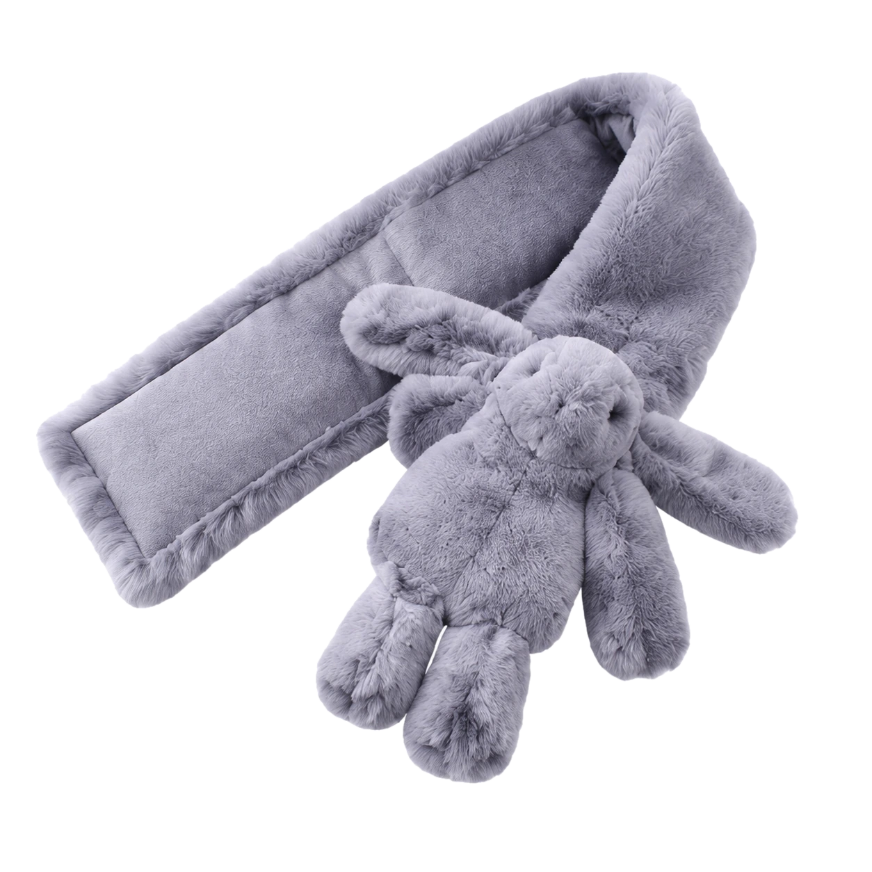 Silver Gray genuine Rex rabbit fur bunny scarf single-sided finish on transparent background