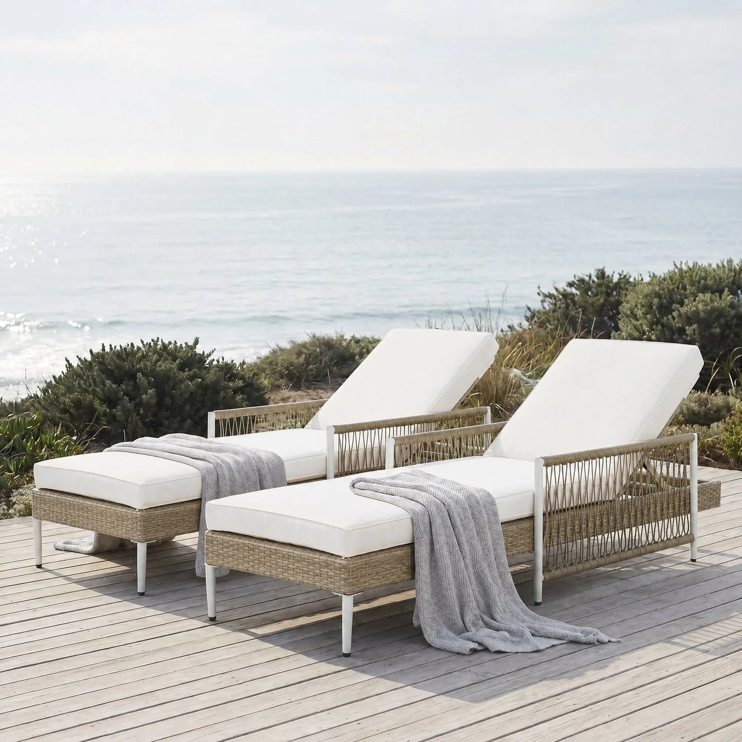 Outdoor All-Weather PE Rattan Chaise Lounge, Minimalist Patio Wicker Lounge Chair with 6 Gear Adjustable Recliner, Arms and Cushion for Poolside – view 2