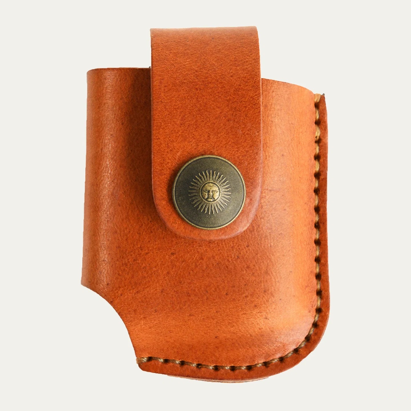 Sunset yellow top-grain cowhide lighter case with snap closure