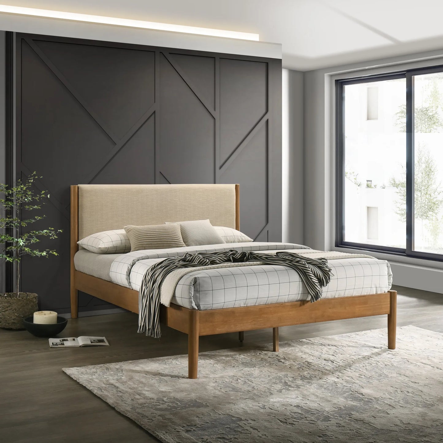 Vichy 2-Piece Rubberwood Bedroom Set, Platform Bed with Nightstand, Queen – view 2