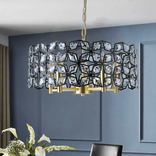 19' Geometric Crystal and BlackGold Round Pendant Chandelier – Modern 5-Light Fixture for Dining Room, Living Room, or Kitchen (Bulb Not Included) – view 2