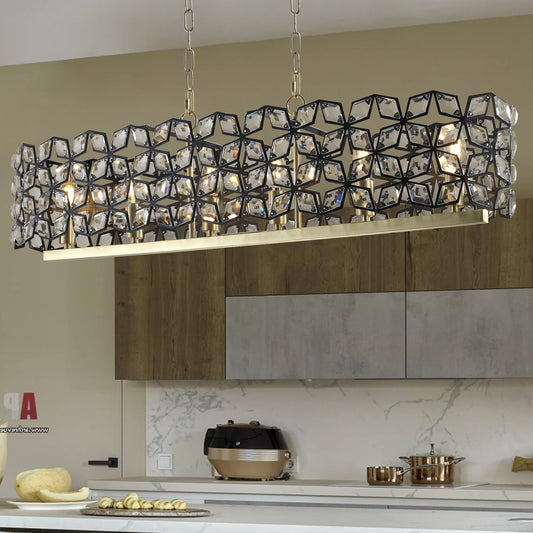 39' Contemporary Crystal and BlackGold Pendant Chandelier – Geometric Modern Light Fixture for Dining Room, Kitchen, or Living Room (Bulb Not – view 2