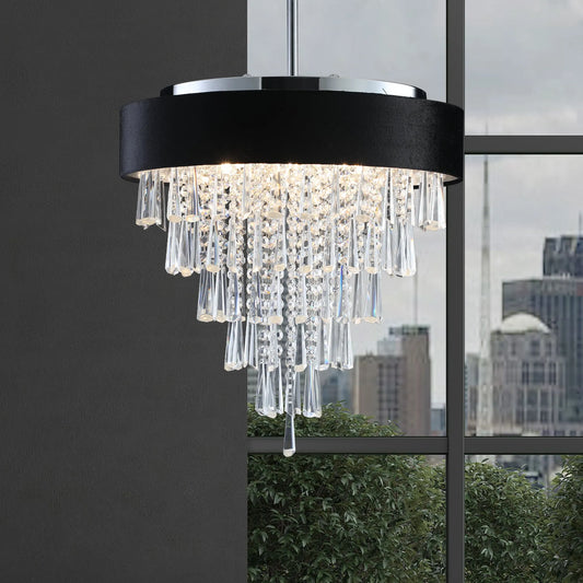 18-inch Modern Crystal Chandelier with Black Imitation Velvet Anti-Glare Shade, Adjustable Height, 8-Light G9 Base for Dining Room, Living Room, or – view 2