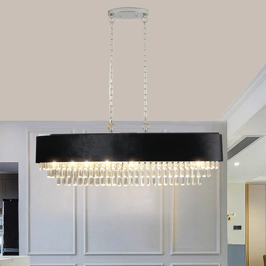 39' Modern Crystal Chandelier with Black Imitation Velvet Anti-Glare Shade, Adjustable Height, 8-Light G9 Base for Dining Room, Living Room, or – view 2