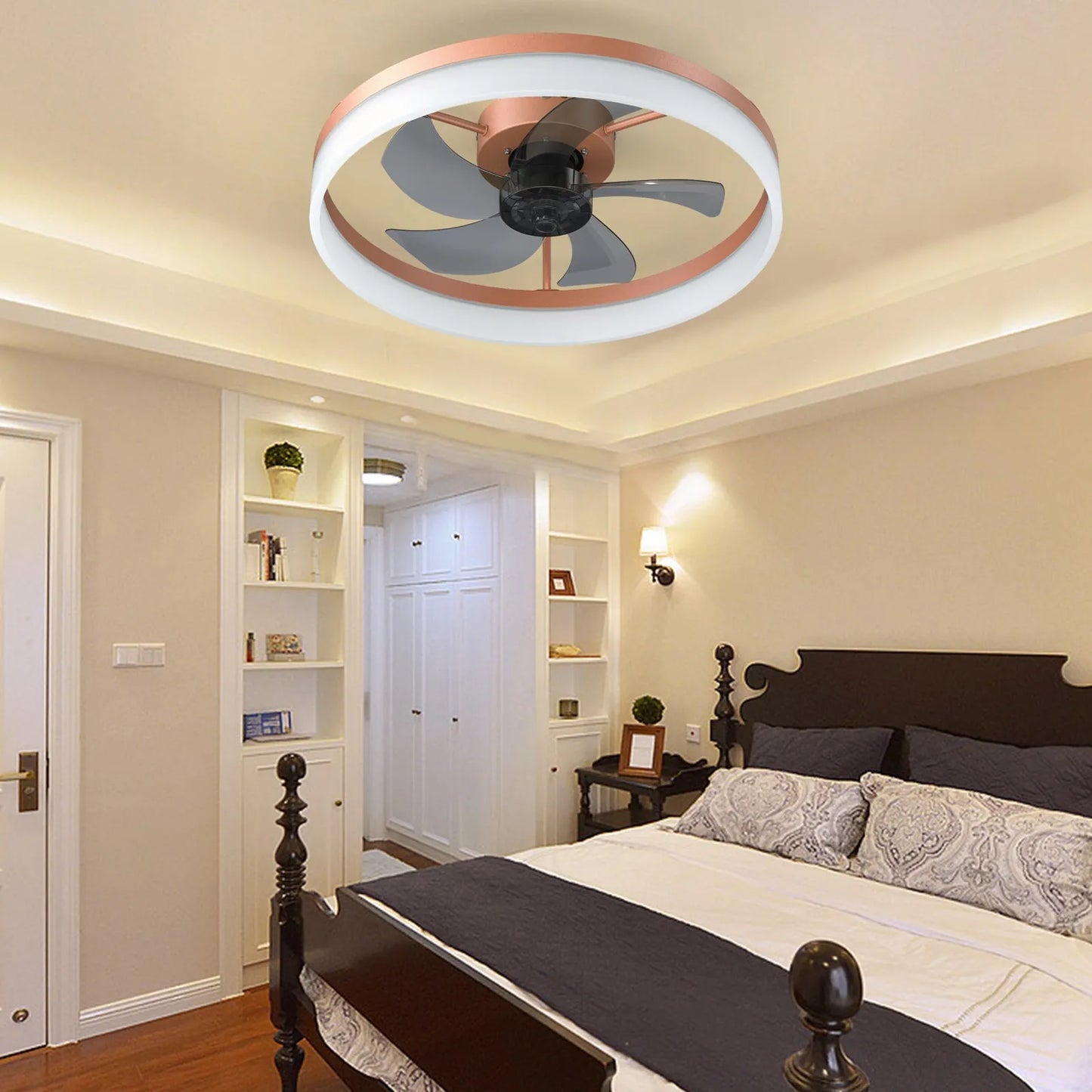 Ceiling Fans with Lights Dimmable LED Embedded installation of thin modern ceiling fans(Rose Gold) – view 2