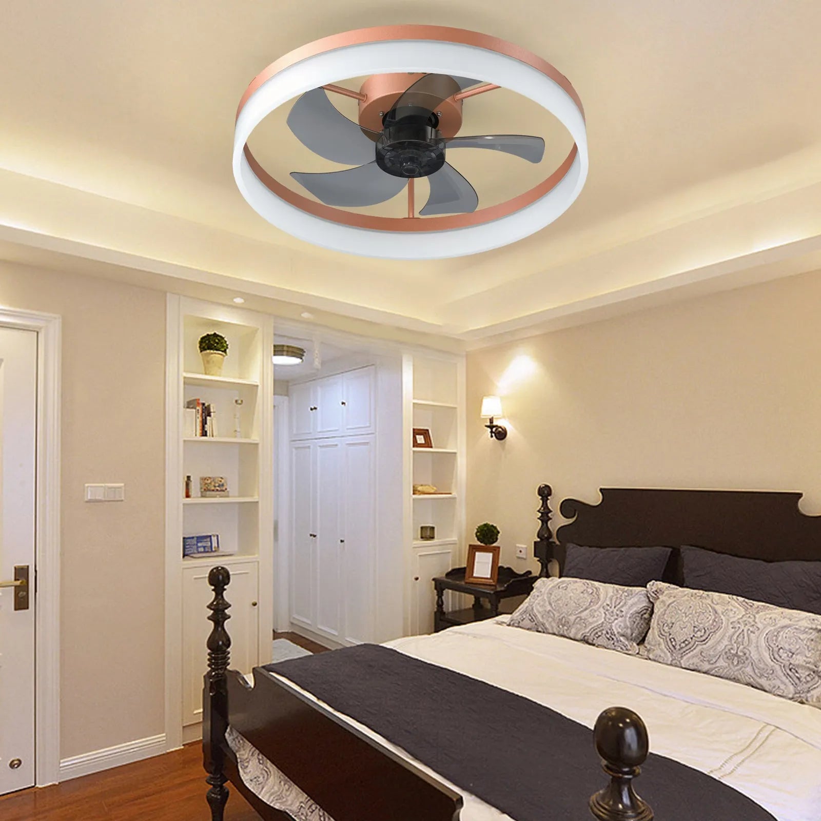 Ceiling Fans with Lights Dimmable LED Embedded installation of thin modern ceiling fans(Rose Gold) – view 2