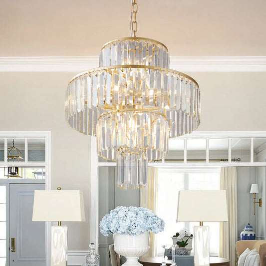 20' Modern Crystal Chandelier with Gold Finish, 4-Tier Design for Dining Room or Living Room, Elegant Crystal Pendant Light Fixture (Bulb Not – view 2