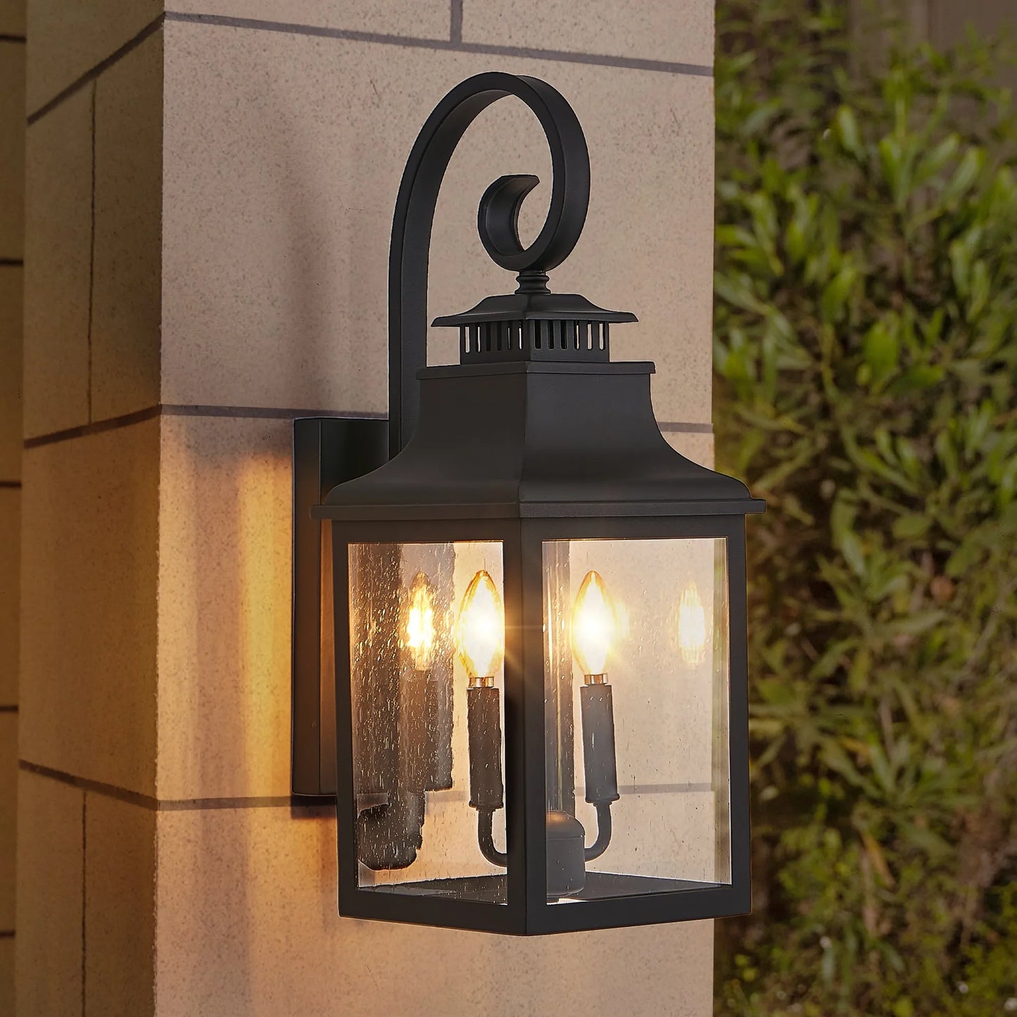 23'(H) 2-Pack Outdoor Wall Lantern Light – Vintage Black Metal Sconce with Clear Seeded Glass for Porch, Patio, and Garden (Bulb Not Included) – view 2