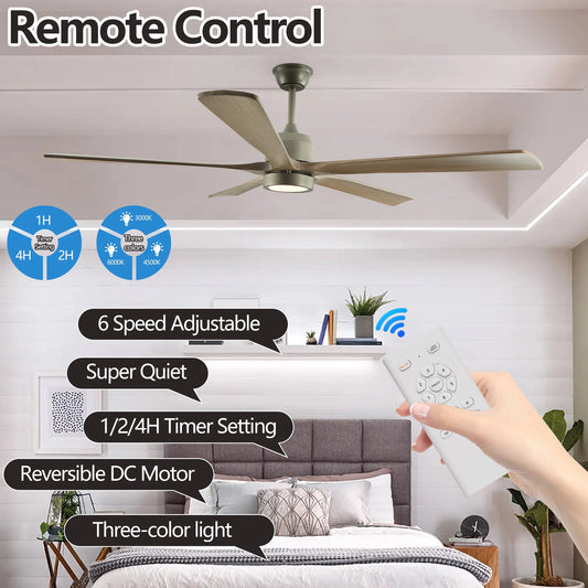 60' Modern Wood Ceiling Fan with Light and Remote Control,6-Speed Noiseless Reversible DC Motor, Ceiling Fan for Kitchen Dinning Living Room – view 2