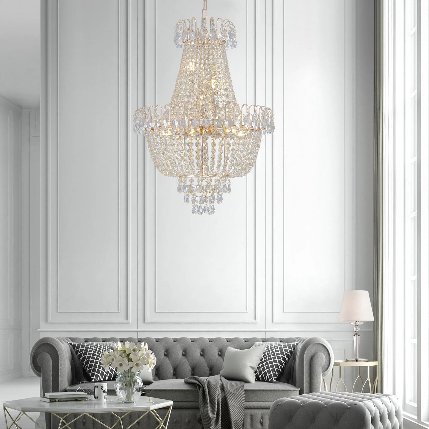 Gold Crystal Chandeliers,Large Contemporary Luxury Ceiling Lighting for Living Room Dining Room Bedroom Hallway (Without Bulb) – view 2