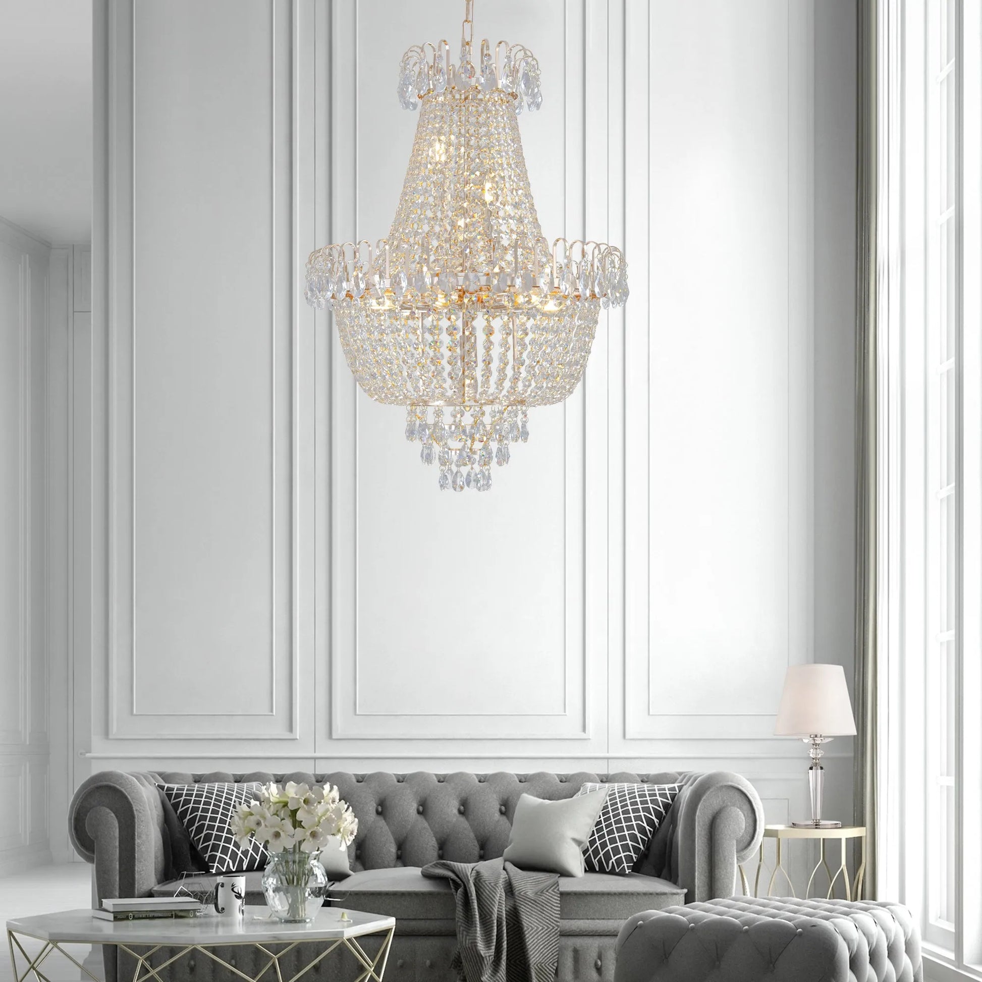 Gold Crystal Chandeliers,Large Contemporary Luxury Ceiling Lighting for Living Room Dining Room Bedroom Hallway (Without Bulb) – view 2