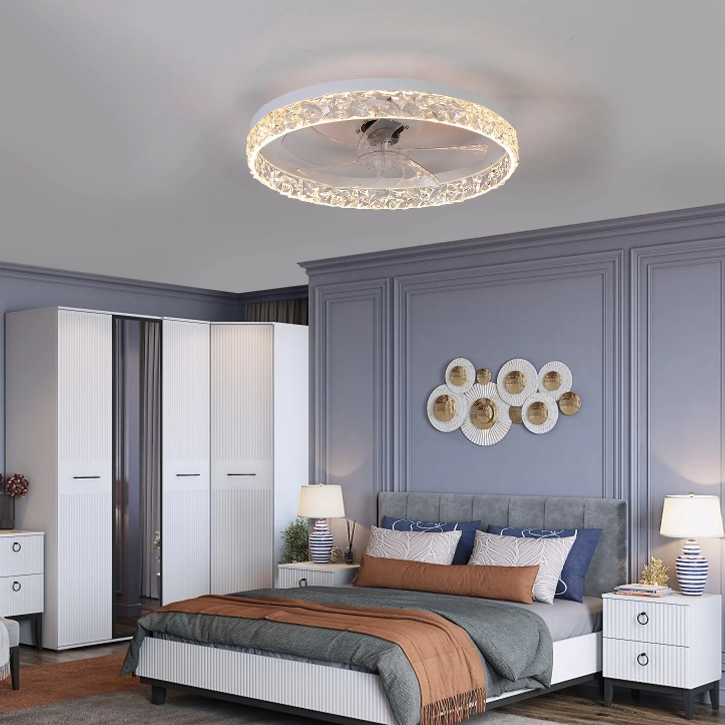 Modern Acrylic Ceiling Fan Light with Remote Control, Dimmable LED Chandelier, 6-Speed Adjustable, Quiet Motor, Flush Mount Design for Living Room – view 2