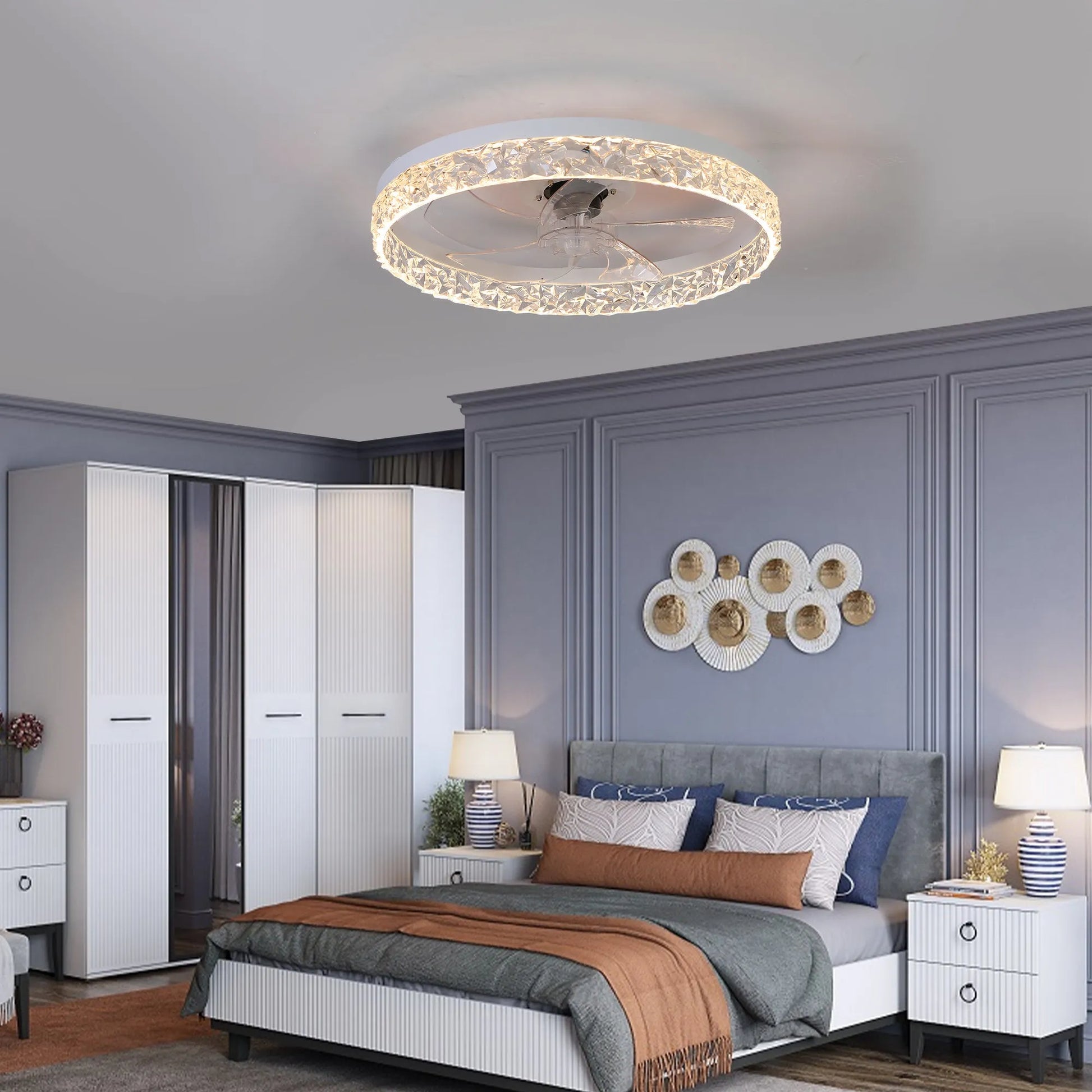 Modern Acrylic Ceiling Fan Light with Remote Control, Dimmable LED Chandelier, 6-Speed Adjustable, Quiet Motor, Flush Mount Design for Living Room – view 2