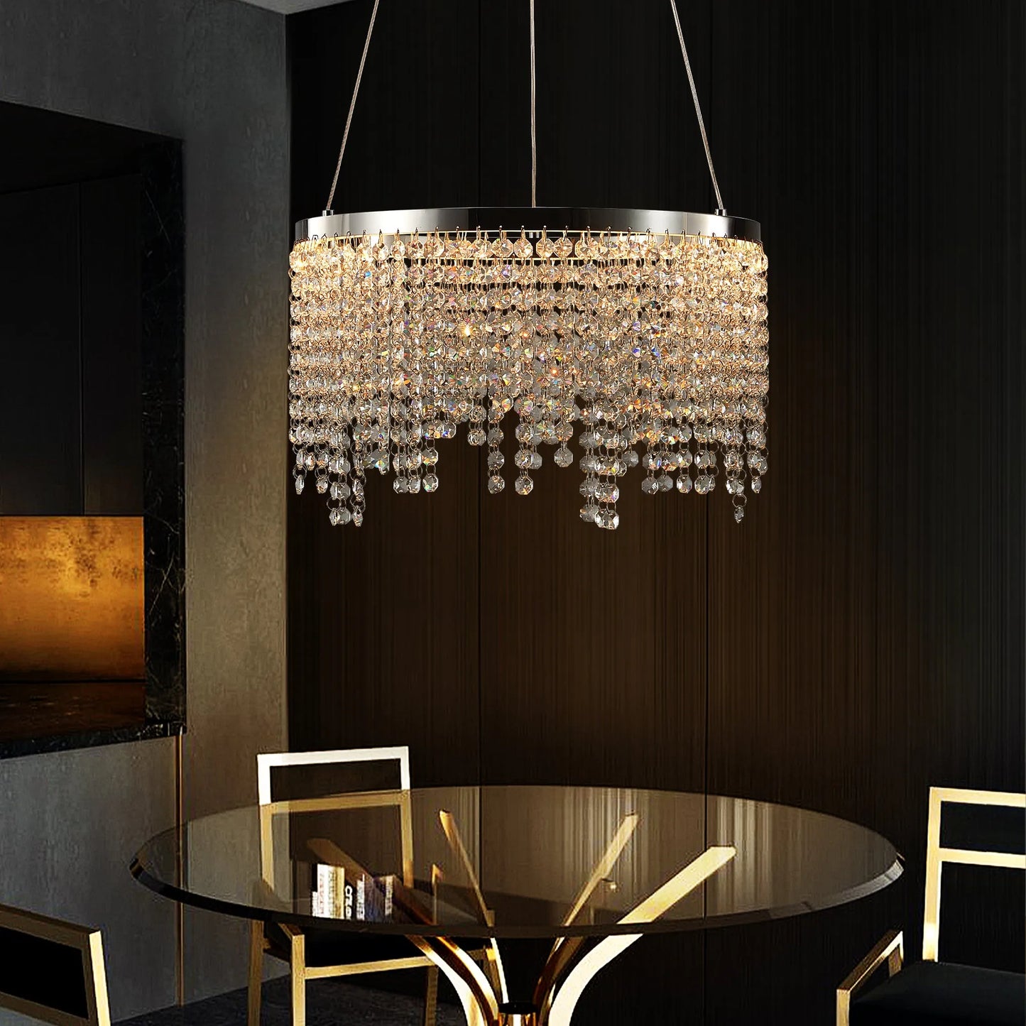 16-inch Luxury Crystal LED Chandelier - Adjustable Height and Color Temperature (3000K-6000K) - Modern Chandelier for Living Room, Dining Room and – view 2