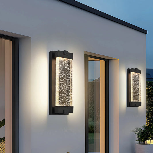 19'(H) Black Aluminum Finish Outdoor Wall Light with Bubble Crystal Glass, LED Light Source, 3000K Warm Light, Weatherproof Exterior Sconce for – view 2
