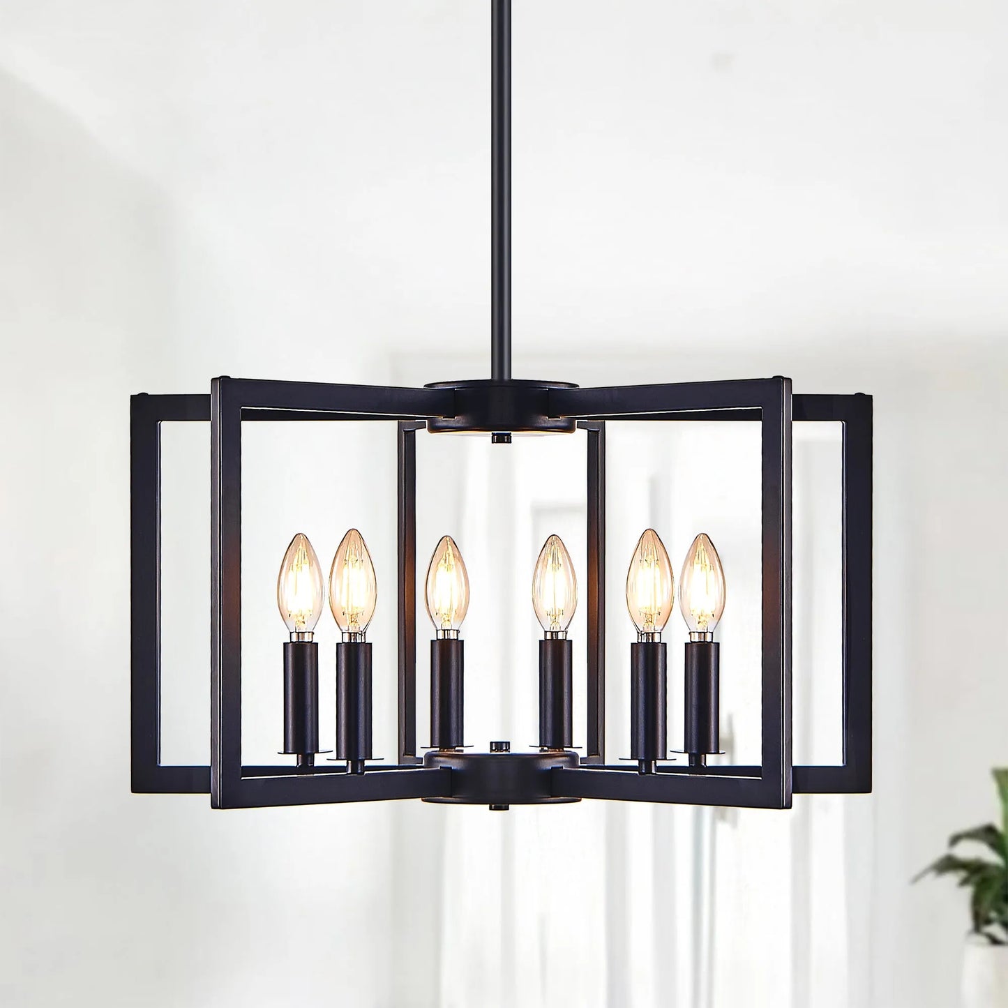 22' Modern Black Geometric 6-Light Chandelier – Industrial Metal Pendant Light Fixture for Living Room, Dining Room, or Kitchen (Bulb Not Included) – view 2