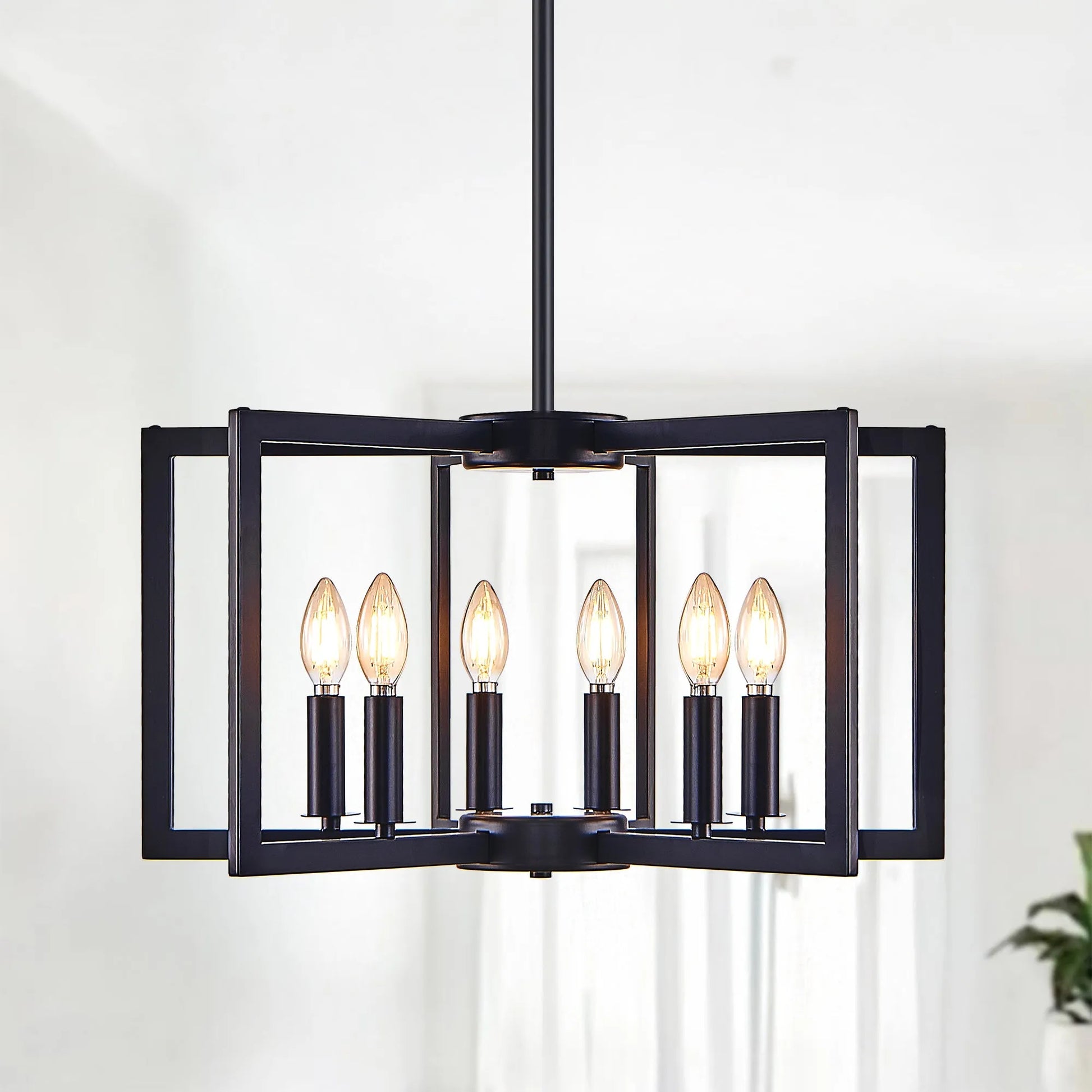 22' Modern Black Geometric 6-Light Chandelier – Industrial Metal Pendant Light Fixture for Living Room, Dining Room, or Kitchen (Bulb Not Included) – view 2