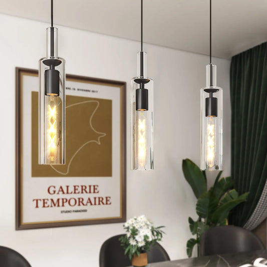 3 Pack Black Pendant Lights Kitchen Island (No Bulbs), Adjustable Modern Glass Pendant Light Over Island, Industrial Pendant Light Fixtures for – view 2