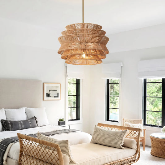 17.3' Rattan Pendant Light,Hand-Woven Rustic Wicker Hanging Light Seagrass Ceiling Chandelier,Water Plants Rattan Chandelier for Dining Living – view 2