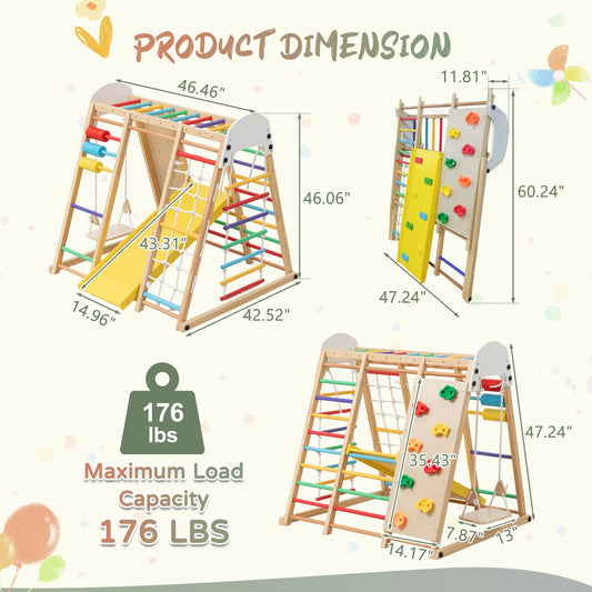 9-in-1 Foldable Kids Climbing Frame & Slide, Wooden Toddler Playground with Swing, Monkey Bars, Climbing Rock, Abacus Game – Indoor Outdoor Playset – view 2