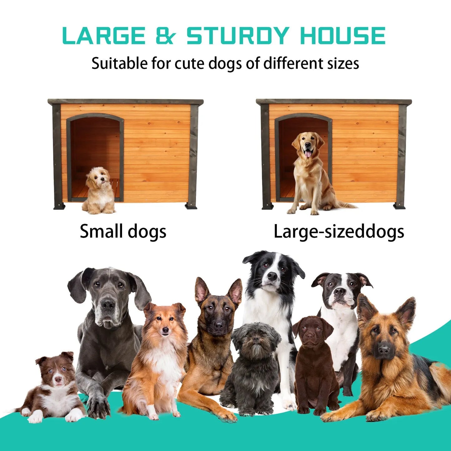 45'Dog House Outdoor and indoor wooden kennel, winter strap with elevated feet, large dog weatherproof (gold red and black) – view 2