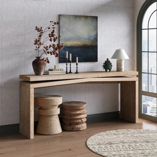 65-Inch Rustic Solid Wood Veneer Console Table, Long Farmhouse Entryway Sofa Table for Living Room, Hallway, Behind Couch, Apartment, Antique Natural – view 2