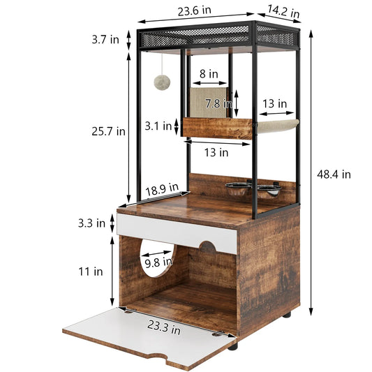 Cat Litter Box Enclosures with Cat Tree Tower, Cat Furniture ,Cat Cabinet – view 2