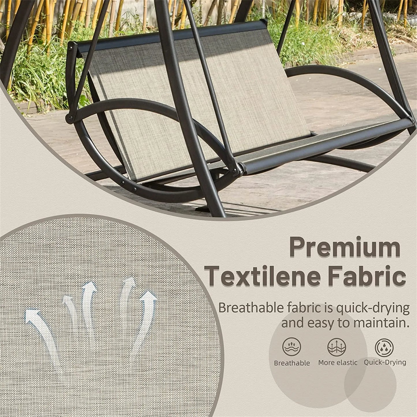 3-Seat Patio Swing Chair, Outdoor Porch Swing with Adjustable Canopy and Durable Steel Frame, Patio Swing Glider for Garden, Deck, Porch, Backyard – view 2