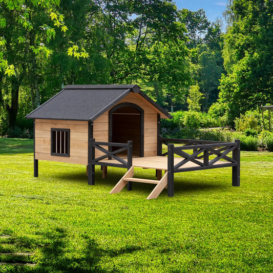 Outdoor Large Wooden Cabin House Style Wooden Dog Kennel with Porch – view 2