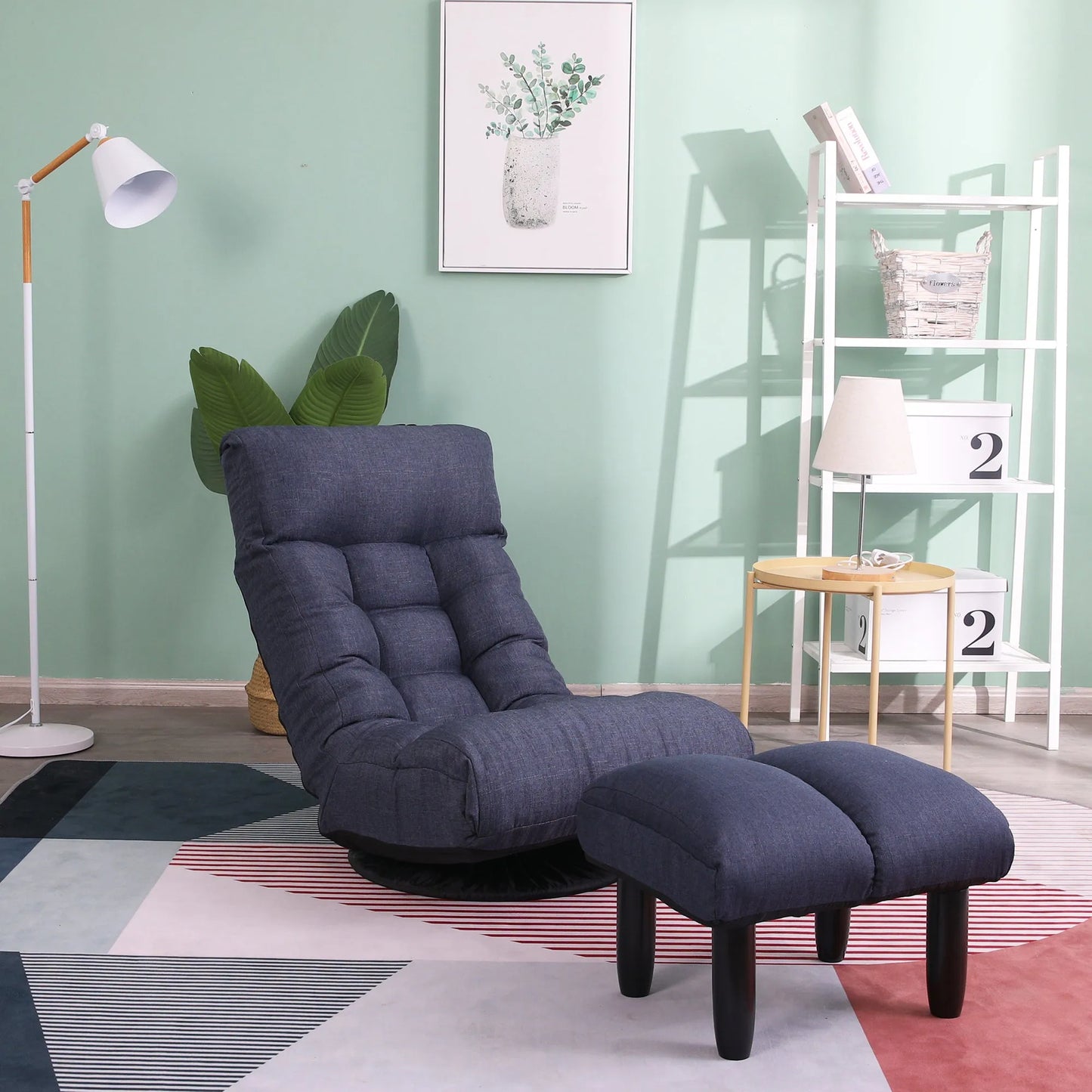 Navy Adjustable Japanese Reclining Floor Chair Sofa with Metal Frame for Living Room & Balcony – view 2