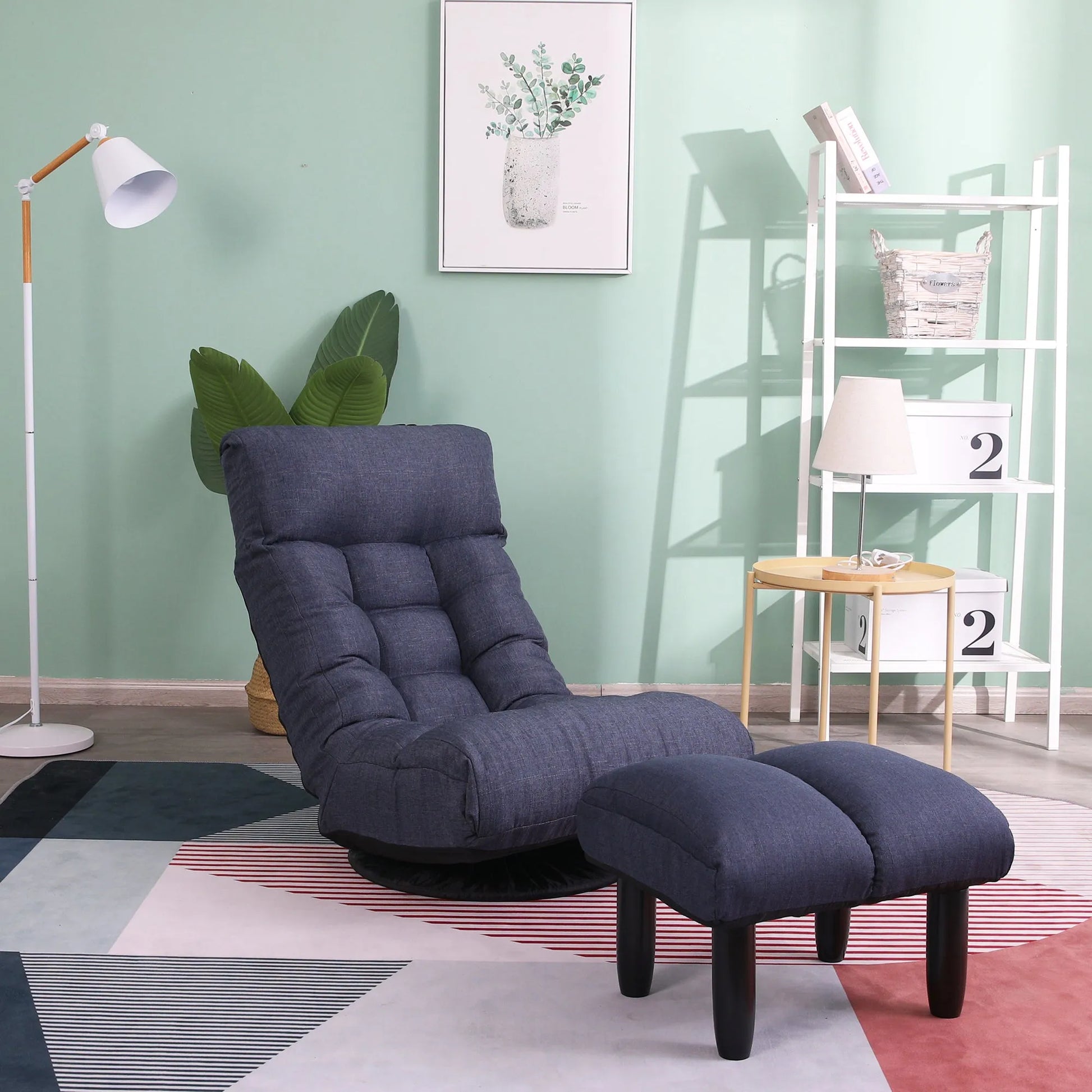 Navy Adjustable Japanese Reclining Floor Chair Sofa with Metal Frame for Living Room & Balcony – view 2