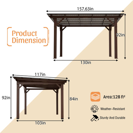 13x10ft Wooden Garden Gazebo with Metal Roof, Spacious Outdoor Patio Shade Structure for Backyard & Garden – view 2