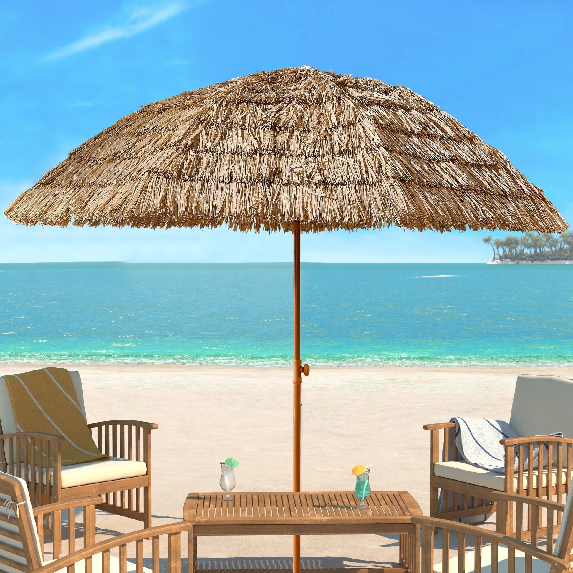 8'Thatch Patio Tiki Umbrella Tropical Palapa Raffia Tiki Hut Hawaiian Hula Beach Umbrella,Straw umbrella – view 2