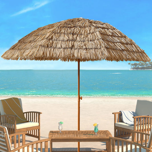 8'Thatch Patio Tiki Umbrella Tropical Palapa Raffia Tiki Hut Hawaiian Hula Beach Umbrella,Straw umbrella – view 2
