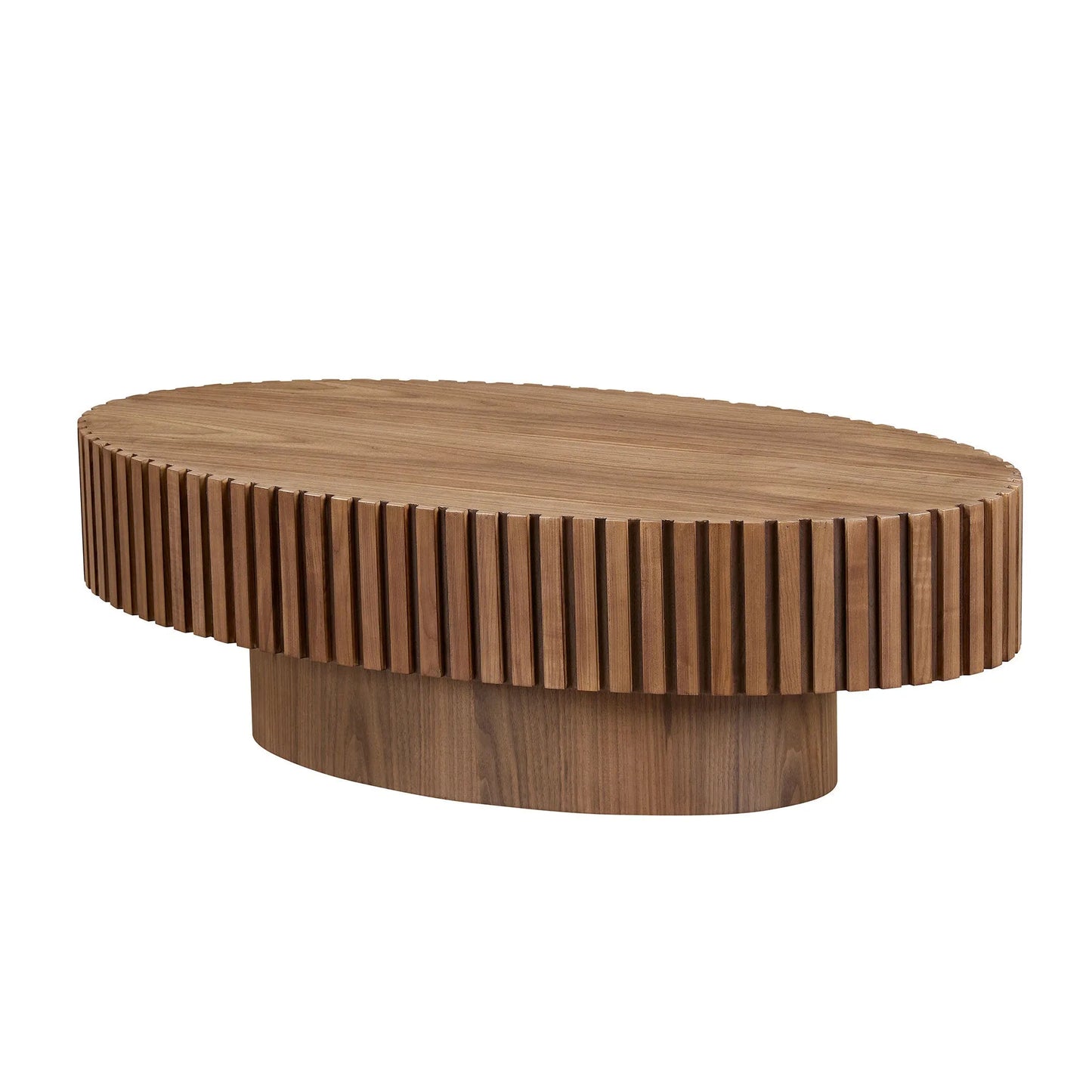 Modern Handcraft Drum Coffee Table Length 43.7 inch Ellipse Coffee Table for Living Room,Oval Small Coffee Table with Sturdy Pedestal,Walnut – view 2