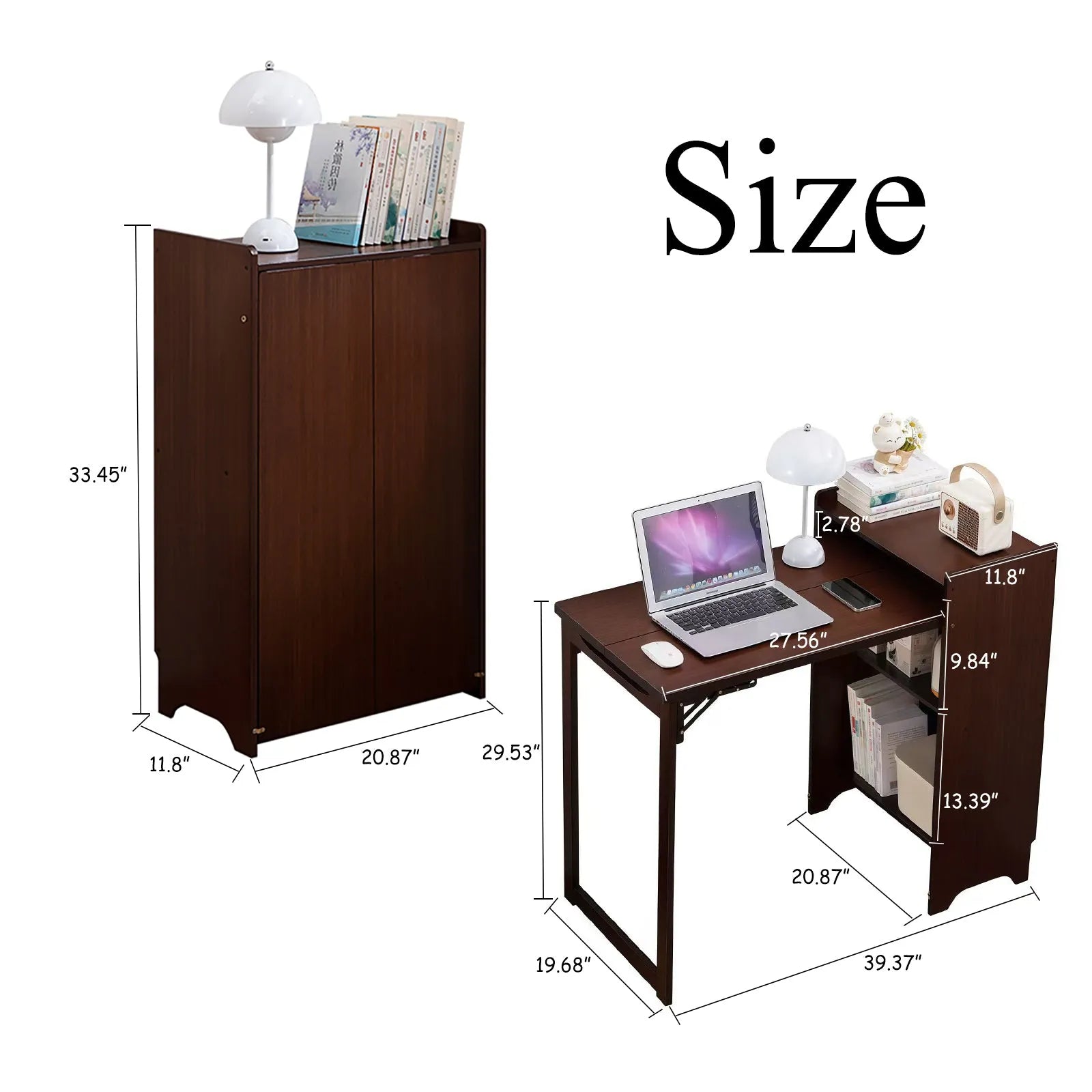 Bamboo Folding Desk, Foldable Desk for Small Space, Computer Desk with Hidden Storage, Mid Century Foldable Table for Home Office and Bedroom (Walnut – view 2
